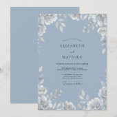 Invitation Mariage Steel Blue Bloom (Devant / Derrière)