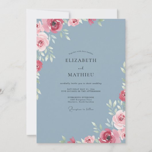 Invitation Mariage Steel Crimson Bloom (Devant)