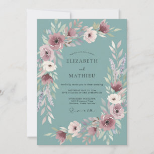 Invitation Mariage Steel Plum Ranunculus Eucalyptus Gris