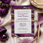 Invitation Mariage Strates Bijoux Violet et Or