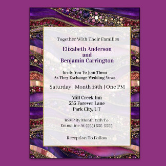 Invitation Mariage Strates Bijoux Violet et Or