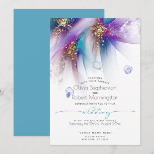 Invitation MARIAGE   Striking Turquoise Purple Abstrait