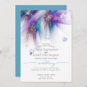 Invitation MARIAGE | Striking Turquoise violet Abstrait Argen (Devant / Derrière)
