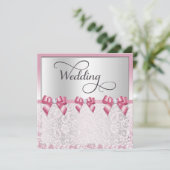 Invitation Mariage stylé de lignes roses et dentelles (Debout devant)