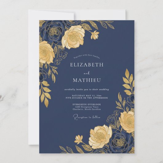 Invitation Mariage sublime de soirée bleu marine (Devant)