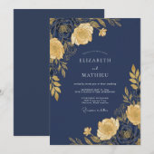 Invitation Mariage sublime de soirée bleu marine (Devant / Derrière)