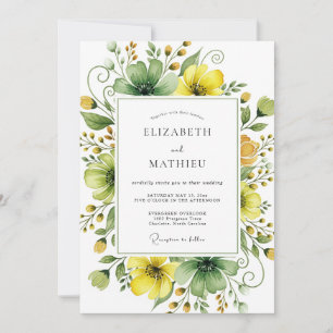 Invitation Mariage Sublime Fleur Sauvage Vert de Mousse Jaune