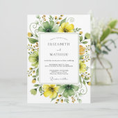 Invitation Mariage Sublime Fleur Sauvage Vert de Mousse Jaune (Debout devant)