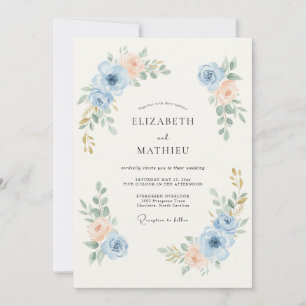 Invitation Mariage subtil de printemps bleu poussiéreux
