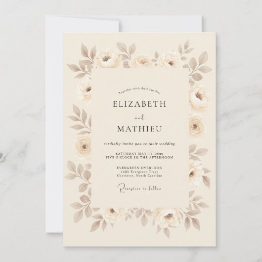 Invitation Mariage Subtil Vintage Beige (Devant)