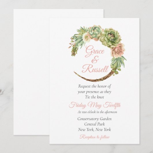 Invitation Mariage succulent (Devant / Derrière)