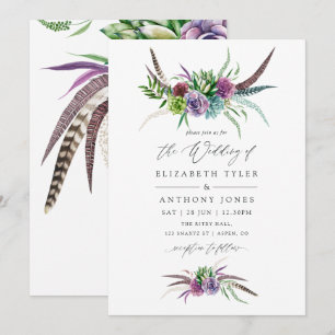Invitation Mariage succulent aquarelle boho mystique