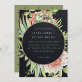 INVITATION MARIAGE SUCCULENT CACTI FOLIAGE DE DÉSERT NOIR PEA (Devant / Derrière)