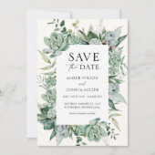 Invitation Mariage Succulent et Eucalyptus Enregistrer la dat (Devant)
