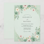 Invitation Mariage Succulent Eucalyptus Menthe Rosé (Devant / Derrière)