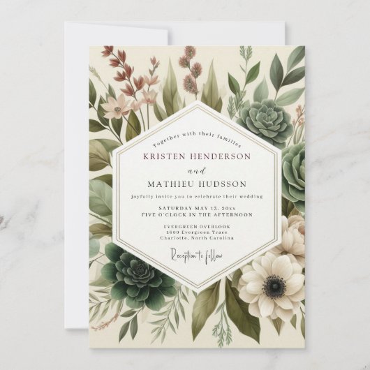 Invitation Mariage Succulent Painterly Sage (Devant)