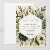 Invitation Mariage Succulent Painterly Sage (Devant / Derrière)
