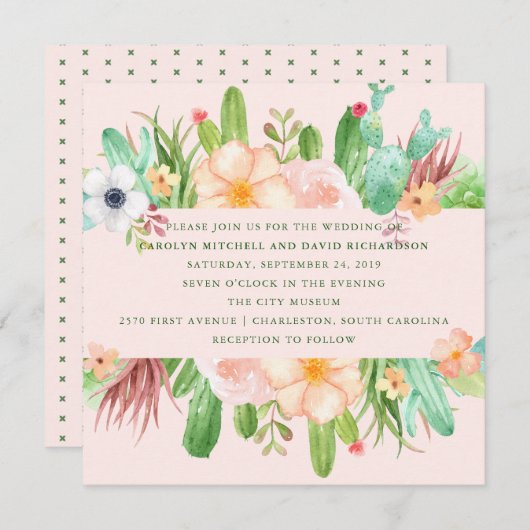 Invitation Mariage Succulent rose du désert (Devant / Derrière)