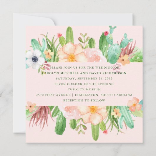 Invitation Mariage Succulent rose du désert (Devant)