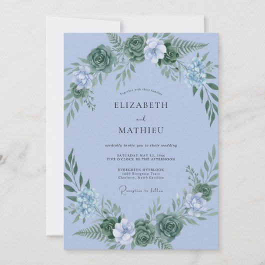 Invitation Mariage Succulent Vert Pervenche (Devant)