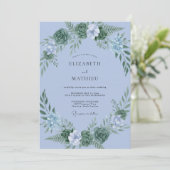 Invitation Mariage Succulent Vert Pervenche (Debout devant)
