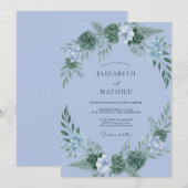 Invitation Mariage Succulent Vert Pervenche (Devant / Derrière)