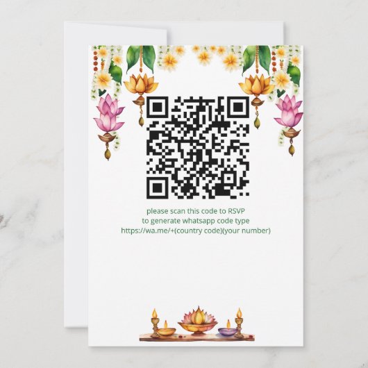 Invitation Mariage sud-indien lampadaire de lotus modèle (Dos)