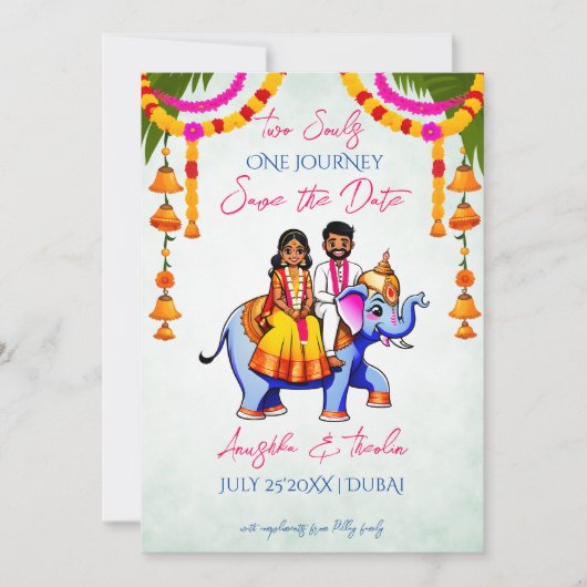 Invitation Mariage sud-indien mignon unique enregistrer la da (Devant)