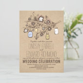 Invitation Mariage Suite rustique kraft jarres de mason fleur (Debout devant)
