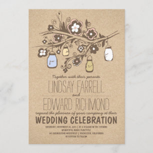 Invitation Mariage Suite rustique kraft jarres de mason fleur