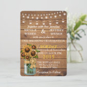 Invitation Mariage Sunflower Country Wood Mason Jar (Debout devant)