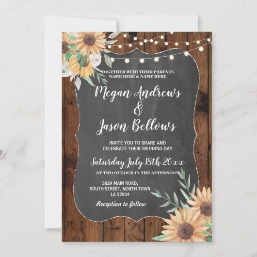 Invitation Mariage Sunflower Wood Floral Lights (Devant)