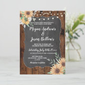 Invitation Mariage Sunflower Wood Floral Lights (Debout devant)