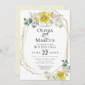 Invitation Mariage | Sunny Yellow Peony Aquarelle Fleurs (Devant / Derrière)