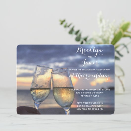 Invitation Mariage Sunset Beach arrondi (Debout devant)