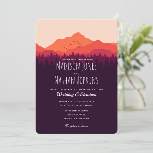 Invitation Mariage Sunset Mountain View (Debout devant)