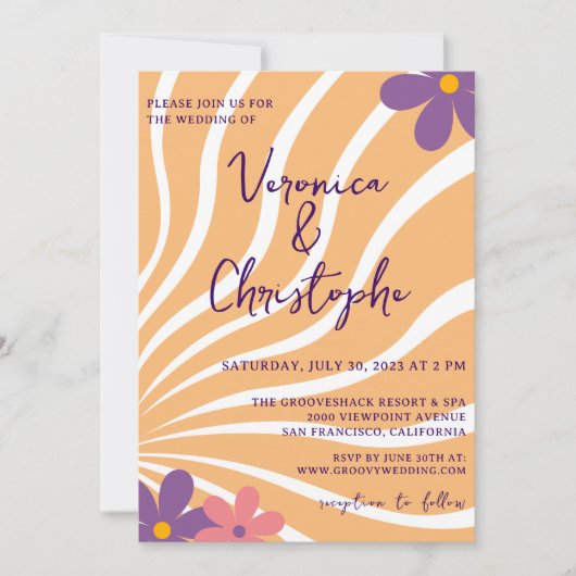 Invitation Mariage super Retro Orange violet (Devant)