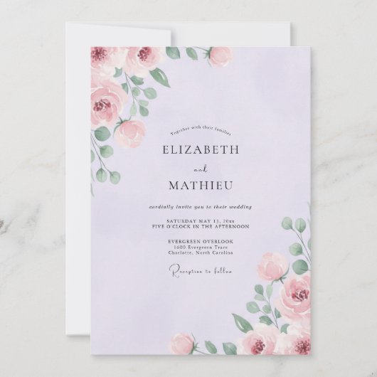 Invitation Mariage Superbe Rose Lavande (Devant)