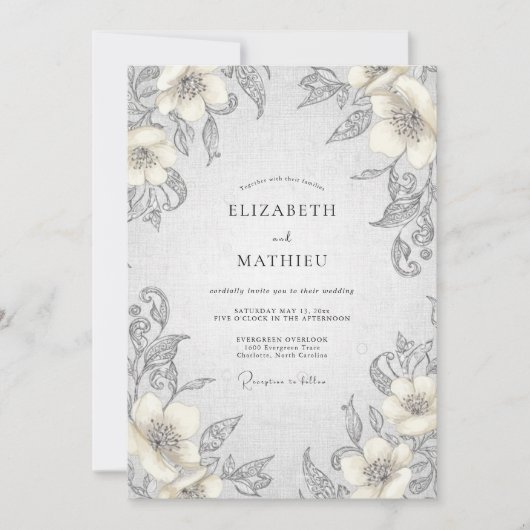 Invitation Mariage sur ardoise d'argent de vigne (Devant)