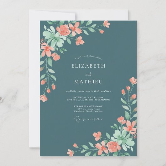 Invitation Mariage sur ardoise de vigne corail (Devant)