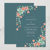 Invitation Mariage sur ardoise de vigne corail (Devant / Derrière)