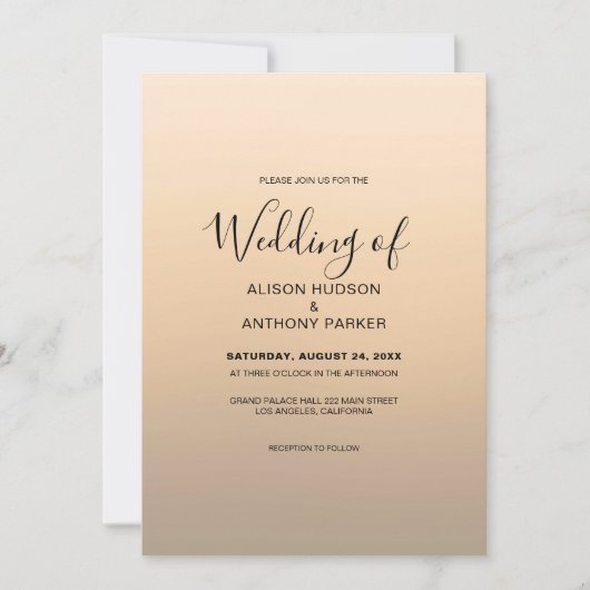 Invitation Mariage sur fond ombré beige (Devant)