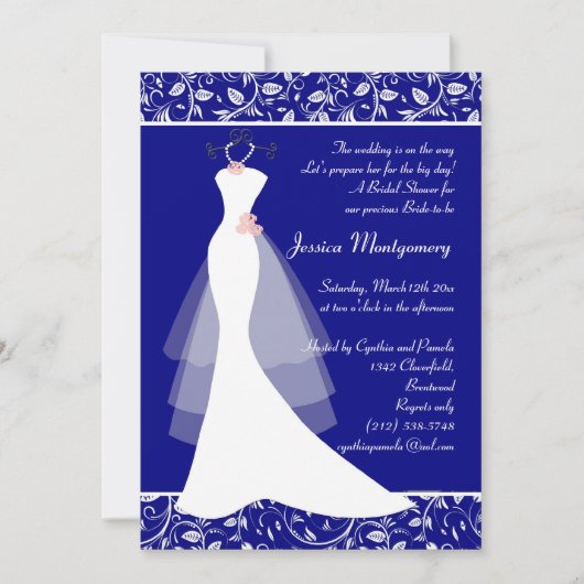 Invitation Mariage sur la Fête de l'mariée bleue royale Invit (Devant)