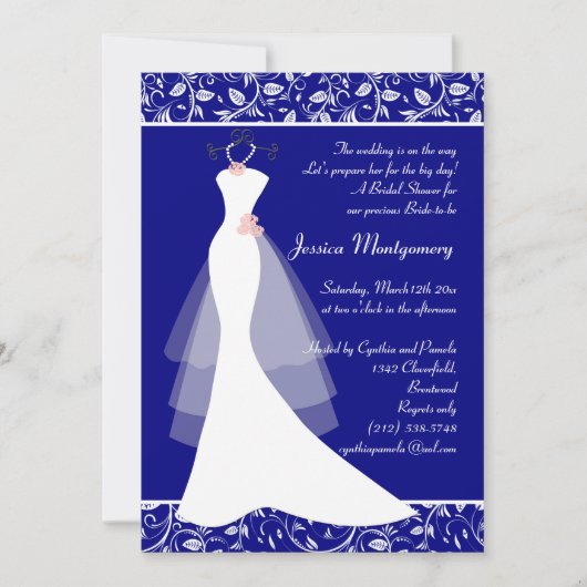Invitation Mariage sur la Fête de l'mariée bleue royale Invit (Devant)