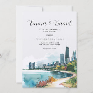 Invitation Mariage sur la ligne d'horizon de Chicago Illinois