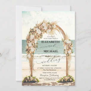 Invitation Mariage sur la Plage Arbres Roses Texte de Mariage