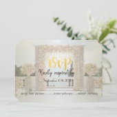 Invitation Mariage sur la plage Arche Fleurs Roses RSVP (Debout devant)