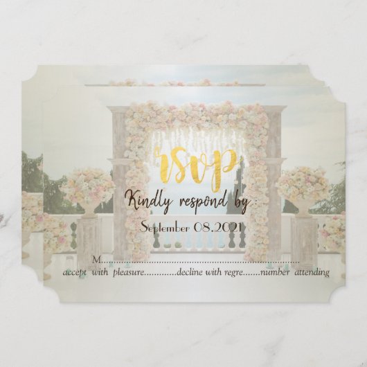 Invitation Mariage sur la plage Arche Fleurs Roses RSVP (Devant / Derrière)