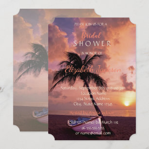 Invitation Mariage sur la Plage au Coucher du Soleil, Palmier