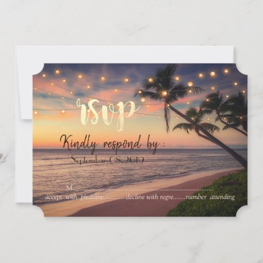 Invitation Mariage sur la plage au coucher du soleil, Palmier (Devant)